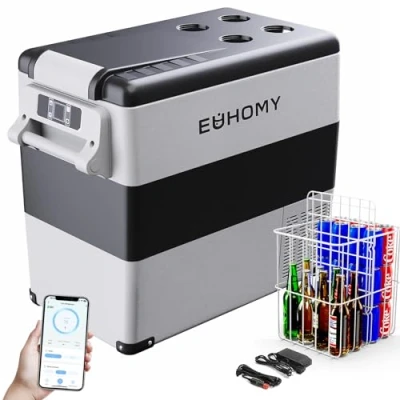 Abbildung von EUHOMY Kompressor Kühlbox 55L, Auto mit 12/24V DC &amp; 240V AC, tragbarer Kühlschrank Gefrierschrank Kühler für Auto, RV, Camping, Reisen, Angeln, Outdoor oder Home Use.