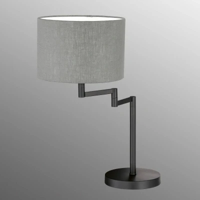 Abbildung von Fischer &amp; Honsel Tischleuchte Rota, Schreibtischlampe mit verstellbarem Lampenschirm aus Leinen, 1 x E27 Fassung, Sandschwarz, Grau Weiß, Höhe: 55,5cm, Ø30cm