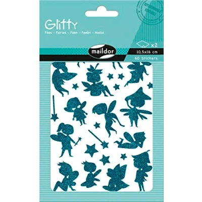 Abbildung von Maildor AE223C Packung mit 2 Bogen Glitty Stickers, 10,5x16cm, ideal für DIY Projekte, 1 Pack, Feen