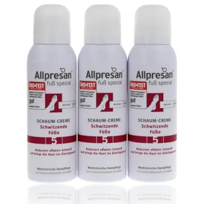 Abbildung von Allpresan Fuß spezial Nr. 5 Schaum Creme gegen Schweißfüße Fußcreme zur täglichen Pflege stark schwitzender Füße 3x 125 ml