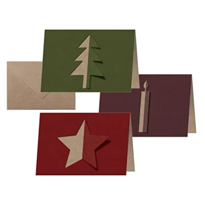 Abbildung von SIGEL DS083 Weihnachts Karten Set mit Umschlag, A6 quer, Kraftpapier, 3 verschiedene Motive, 10 Stück &quot;Cut out style&quot;, ideal zum Bedrucken, aus nachhaltigem Papier