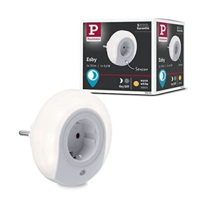 Abbildung von Paulmann 92494 LED Stecker Nachtlicht Esby rund 0,2 Watt mit Dämmerungssensor Weiß Kunststoff 3000 K Warmweiß