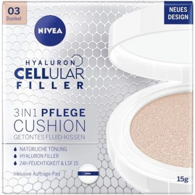 Abbildung von NIVEA Cellular Expert Finish 3in1 Pflege Cushion für dunkle Hauttöne (15 g), Make up mit Hyaluron, Kollagen Booster und LSF 15, feuchtigkeitsspendende Foundation