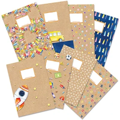 Abbildung von Papierdrachen 8 hochwertige Heftumschläge aus Papier für Kinder DIN A4 Motiv Aquarell Heftschoner ideal die Schule Heftumschlag 250g/m² Set Nummer 13