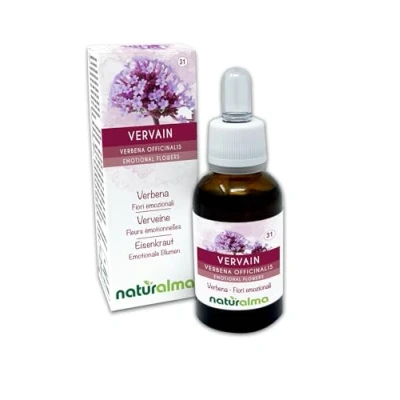 Abbildung von Vervain oder Eisenkraut (Verbena officinalis) Bach Blüten Naturalma Tropfen 30 ml Alkoholfreier Flüssigextrakt Blütenessenzen Vegan und alkoholfrei