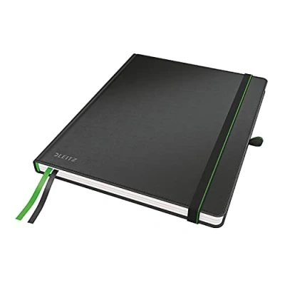 Abbildung von Leitz Complete Qualitäts Notizbuch iPad Format B5 liniert, 160 Seiten, 80 Blatt, Hardcover Mit Einband, 100 g/m² Papier, Gummizugverschluss, Textilbänder, Stiftelasche, Tasche, Schwarz, 44740095
