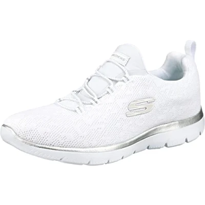 Abbildung von Skechers Damen Summits Leopard Spot Sportschuhe, White Mesh Silver Trim, 36.5 EU