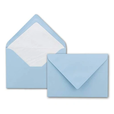 Abbildung von 50x Kuverts in Hellblau Brief Umschläge DIN B6 12,5 x 17,6 cm geripptes Papier weißes Seidenfutter für Weihnachten &amp; festliche Anlässe