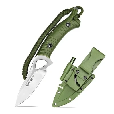 Abbildung von TONIFE Explorer Feststehendes Messer mit Scheide 8Cr14MoV Klinge Multifunktionales Überlebensmesser, Glasfaserverstärkter Nylongriff für Outdoor EDC (Grün+Satin)