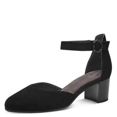 Abbildung von Tamaris Comfort Damen Pumps mit Riemen aus Leder Elegant, Schwarz (Black Suede), 41 EU