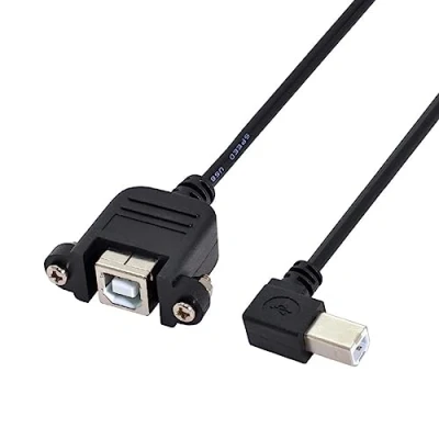 Abbildung von Chenyang CY USB 2.0 Typ B Stecker auf Buchse Verlängerungskabel mit Schrauben für Panelmontage, 50 cm, 90 Grad links abgewinkelt