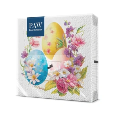 Abbildung von PAW Servietten 3 lagig (33 x 33 cm) 20 Stück Perfekt für Ostern, Partys, Frühling und Feiern Tischdeko Osterfeier Bunte Papierservietten Ostereierstrauß Egg Bouquet