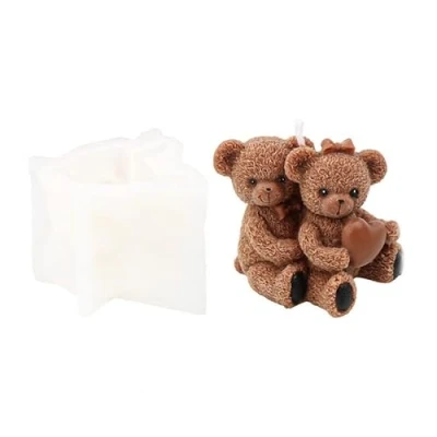 Abbildung von Xidmold 3D Bär Silikonform Tier Kerzenform Seifenform, Silikon Backform Kuchenform für Fondant, Tortendeko, Schokolade, Seife, Sojawachs Kerzen, Handwerk (C)