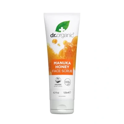 Abbildung von Dr. Organic Manuka Honig Gesichtspeeling, Exfolierend, Trockene Haut, Herren, Damen, natürlich, vegetarisch, tierversuchsfrei, paraben und SLS frei, recycelt &amp; recycelbar, biologisch, 125ml