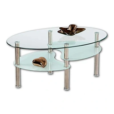 Abbildung von Stolkom Couchtisch »Wave Glastisch, Wohnzimmertisch, Beistelltisch Glas BxHxT 90x41x55 cm«, Sicherheitsglas 8mm stark, Ablage in Milchglas, Tisch Oval