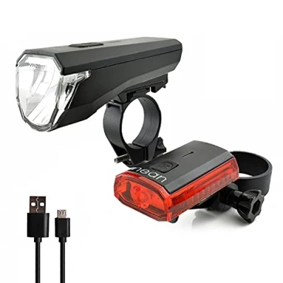 Abbildung von nean LED Akku Fahrradlicht Beleuchtungsset 50 LUX, StVZO, 4 Candela, Fahrradlampe, Fahrrad Frontlicht, Fahrradleuchte vorne, Scheinwerfer, Fahrrad, Lampe, Rücklicht, Rückleuchte, Rückstrahler, Set
