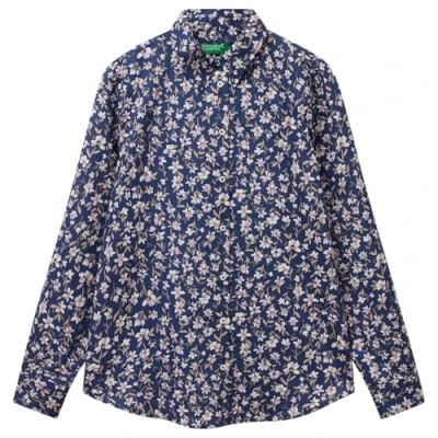 Abbildung von United Colors of Benetton Floral Hemdbluse, Damen, Größe: XXS, Blue