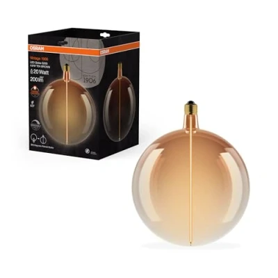 Abbildung von OSRAM Vintage 1906 Big Globe ist eine dimmbare, dekorative Lampe mit LED Glüwendel Magnet Technologie. Sie bietet 4.8 W für 200 lm, E27 Fassung, Tea Brown Glas, mm Durchmesser, CRI 80.
