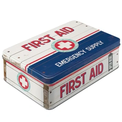 Abbildung von Nostalgic Art Retro Vorratsdose Flach, 2,5 l, First Aid Blue Emergency Supply Geschenk Idee für Dein Zuhause, Blech Dose mit Deckel, Vintage Design