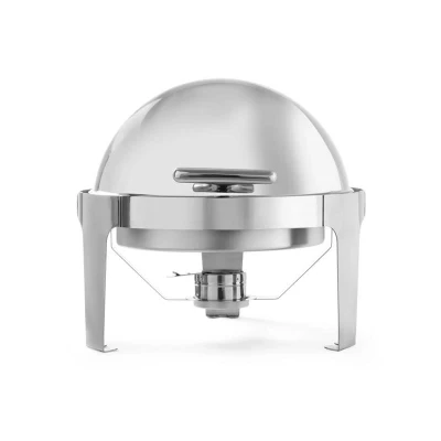 Abbildung von HENDI Chafing Dish Rolltop rund inkl. Ø 390 x 60 mm Behälter 5,6 Liter + 1 für Brennpaste, 51 54 48 cm Speisenwärmer Gastro