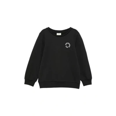 Abbildung von s.Oliver Unisex Sweatshirt mit Rippbündchen und kleinem Print Detail schwarz 128/134
