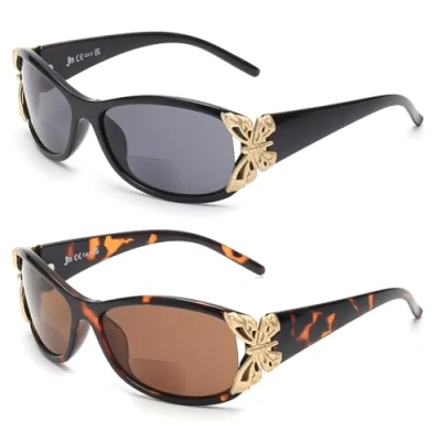 Abbildung von JM 2 Pack Sonnenbrille mit Sehstärke für Damen, Mode Lesesonnenbrille Schmetterling Lesebrille UV400 Schutz Schwarz &amp; Schildkröte +2.0