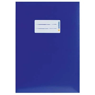 Abbildung von HERMA 19765 Heftumschlag A5 Karton Blau, Hefthülle mit Beschriftungsfeld aus stabilem &amp; extra starkem Papier, Heftschoner für Schulhefte, farbig