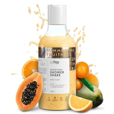 Abbildung von So!Flow Duschgel Damen Glättender Shake mit Papaya &amp; Orange Reich an Betain und Jojoba für natürlich weiche, erfrischte Haut Duschbad Mädchen Naturkosmetik Shower Gel Women