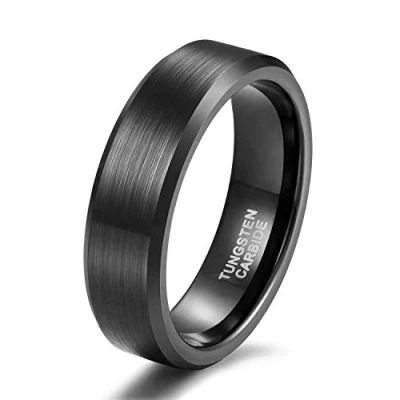 Abbildung von Titaniumcentral Damen Herren Ringe aus Wolframcarbid Gebürstet Schwarz Verlobungsringe Trauringe(Schwarz(6mm),66 (21.0))