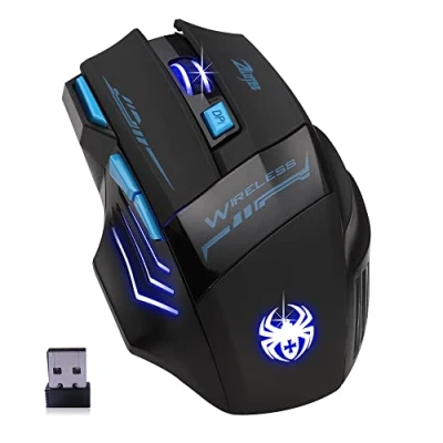 Abbildung von zelotes Kabellose Maus, ergonomische kabellos, USB, 7 Tasten, 2400 DPI Gaming tragbar, für PC, Mac, Schwarz