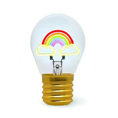 Abbildung von LEGAMI Glühbirnenförmige Tischlampe, wiederaufladbar mit USB Kabel, kabellos, Glühbirnen Fiktion, Rainbow Thema, 6,8 x 10,3 cm