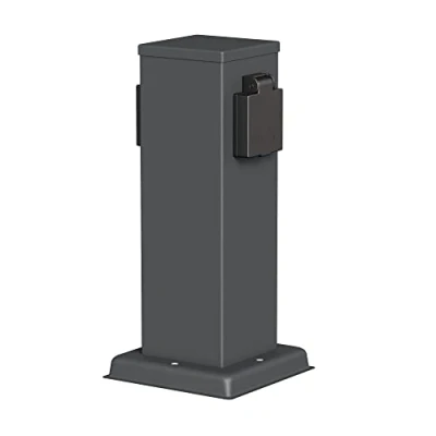 Abbildung von ledscom.de Garten Steckdosensäule POLLY für außen, IP44, 2 fach, Edelstahl, anthrazit, eckig, 27 cm, Steckdosenturm, Außensteckerdose, Energiesäule, Außensteckdosensäule, Außensteckdose