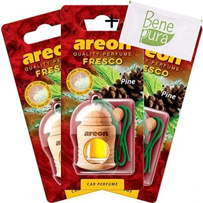 Abbildung von AREON Auto Lufterfrischer Parfüm Fresco 4 ml Kiefer duft Hängende Flasche Diffusor mit Echtholzdeckel, langlebig, Set von 3