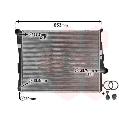 Abbildung von VAN WEZEL *** IR PLUS 06002278 Kühler, Motorkühlung Aluminium 580 445 24 mit Dichtungen ohne Sensor, Verschlussstopfen Kühlrippen gelötet