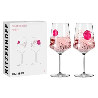 Abbildung von RITZENHOFF 3461007 Aperitif Glas Sprizz 2er Set 500 ml Serie Sommersonett Nr. 13 + 14 mit Asia Motiv Pink Made in Germany