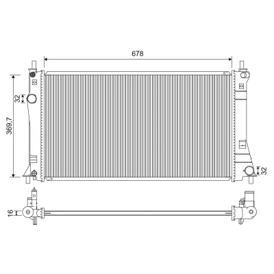 Abbildung von VALEO 701263 Kühler, Motorkühlung Aluminium 675mm 369mm 16mm MAZDA: 5 (CW) 2.0, 1.8 MZR 2010