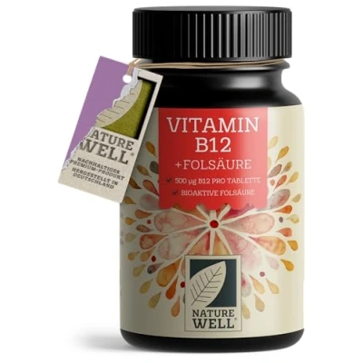 Abbildung von VITAMIN B12 hochdosiert 365 Tabletten mit 500µg Vit + FOLSÄURE 200µg pro Tablette Methylcobalamin, Adenosylcobalamin &amp; Hydroxocobalamin Vit. laborgeprüft Zertifikat 100% vegan