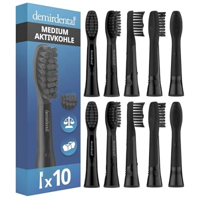 Abbildung von Aufsteckbürsten von demirdental für Oral B Pulsonic Schwarz mit Aktivkohle, Medium Aufsteckbürsten, Ersatzbürsten natürliche Reinigung, 10 Stück