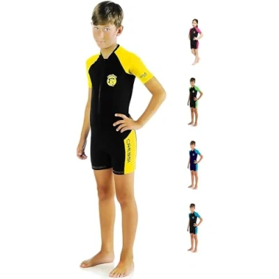 Abbildung von Cressi Little Shark Jr Shorty 2mm Kurzarm Neoprenanzug für Kinder,Schwarz/Gelb, 5/6 Jahre