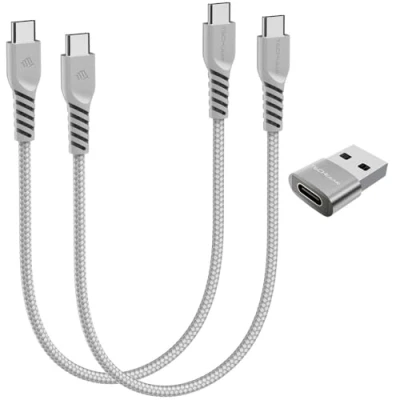 Abbildung von TECHGEAR USB C auf kabel (3 Stück 30cm + 30 cm adapter) 60W Geflochtenes Typ Ladekabel, Schnelllade Datenkabel, kompatibel mit iPhone 15, iPad Pro, MacBook Samsung S24/S23/A14/A15/A05s