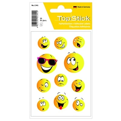 Abbildung von TopStick 1341 Aufkleber Smiley klein groß, 550 Stück, Belohnung Sticker mit lustigen Emoji Gesicht Motiv, Kinder Etiketten für Schule Grundschule Schüler Tagebuch Scrapbooking Geburtstag Deko Basteln