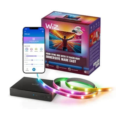 Abbildung von WiZ HDMI Sync Box mit TV Beleuchtung, Synchronisiert Licht zu Filmen/Games etc., 2.0 unterstützt 4K bei 60Hz,RGBIC LED Strip für 55 65 Zoll, App /Sprachsteuerung, funktioniert Google &amp;Alexa