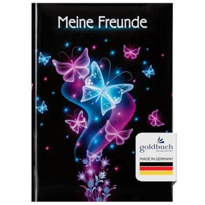 Abbildung von goldbuch 43577 Freundebuch Schmetterling, Freundschaftsbuch DIN A5 mit 88 illustrierte Seiten, für Kita, Hort und Grundschule, Beste Freunde in der SchulzeitKunstdruck, Schwarz / Pink Blau