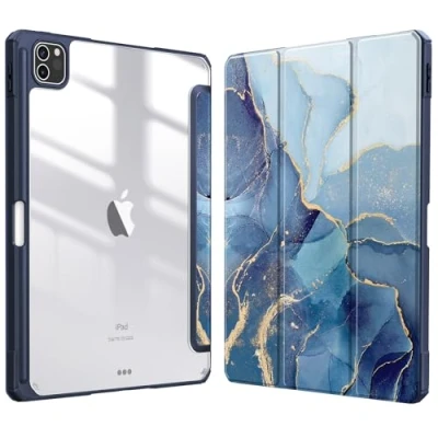 Abbildung von Fintie Hybrid Hülle für iPad Pro 11 2022/2021 (3./4. Generation) mit Stifthalter Stoßfeste Schutzhülle transparenter Hartschale auf der Rückseite 2020/2018, Ozean Marmor