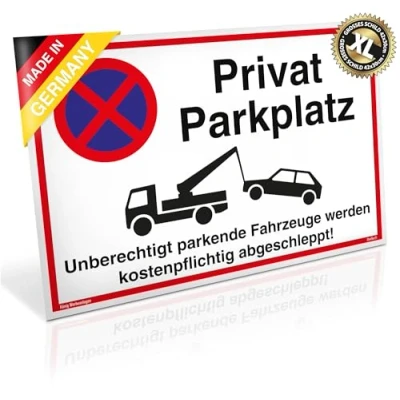 Abbildung von Großes Schild Privat Parkplatz Alu 42 x 30 cm Unberechtigt parkende Fahrzeuge werden kostenpflichtig abgeschleppt! weiß stabiles mit UV Schutz Parkplatzschild Dreifke®