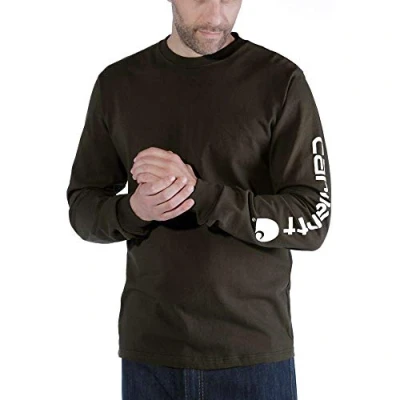 Abbildung von Carhartt Herren Lockeres, Schweres, Langärmliges T Shirt mit Logo grafik auf dem Ärmel , Torf, S