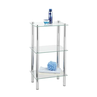 Abbildung von WENKO Regal Mod. Yago viereckig mit 3 Glasablagen, Badregal aus Edelstahl und Glas, 40 x 74 30 cm, platzsparende Aufbewahrung im Bad