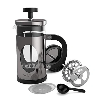 Abbildung von bonVIVO French Press Kaffeebereiter Silver 3 Tassen Coffee Maker in Kupfer Optik Kaffekanne aus Glas m. Edelstahl Filter u. Rahmen Kaffee Presse Geschenke für den Haushalt