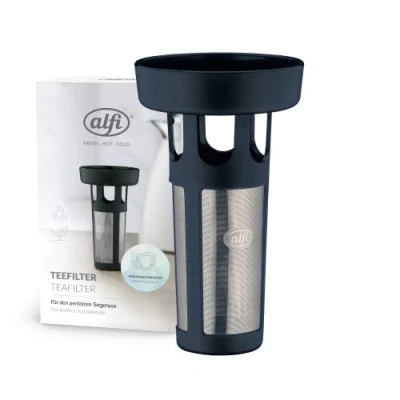 Abbildung von alfi DAN TEA FILTER, Teesieb mit Edelstahlfilterfolie, Filter zum direkten Brühen in der Isolierkanne und Tasse, feine Aroma Mikroporen für perfekten Teegenuss, Schwarz