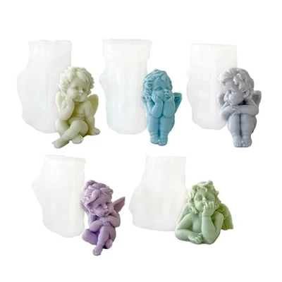 Abbildung von Xidmold 5 Stück 3D Engel Silikonform Mini Kerzenformen Seifenform Kuchen Fondant Silikon Formen Backform Baby für Tortendeko, Schokolade, Seife, Sojawachs Kerzen, Handwerk